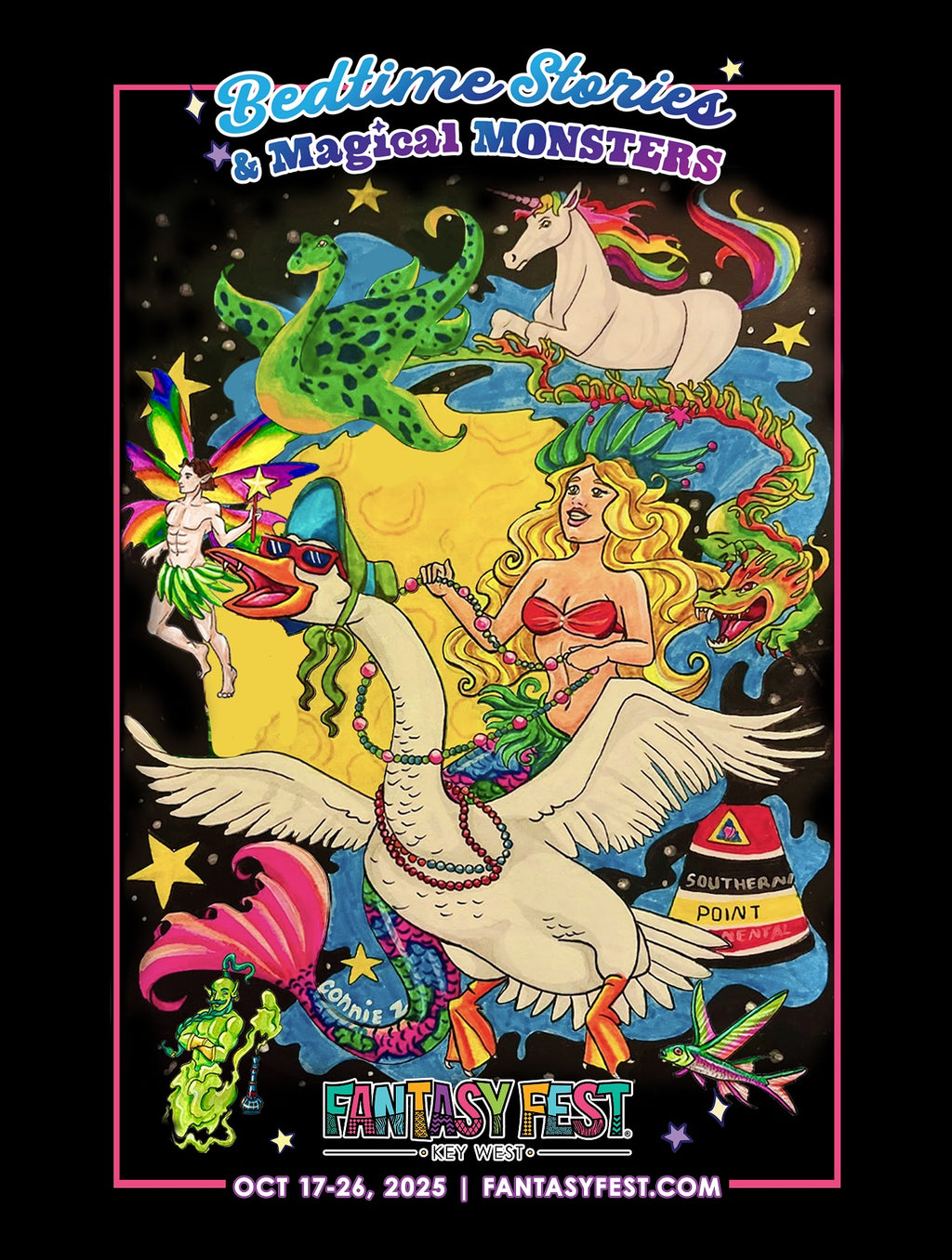Official 2025 Fantasy Fest Poster by Connie Zemcik "Bedtime Stories & Magical Monsters"