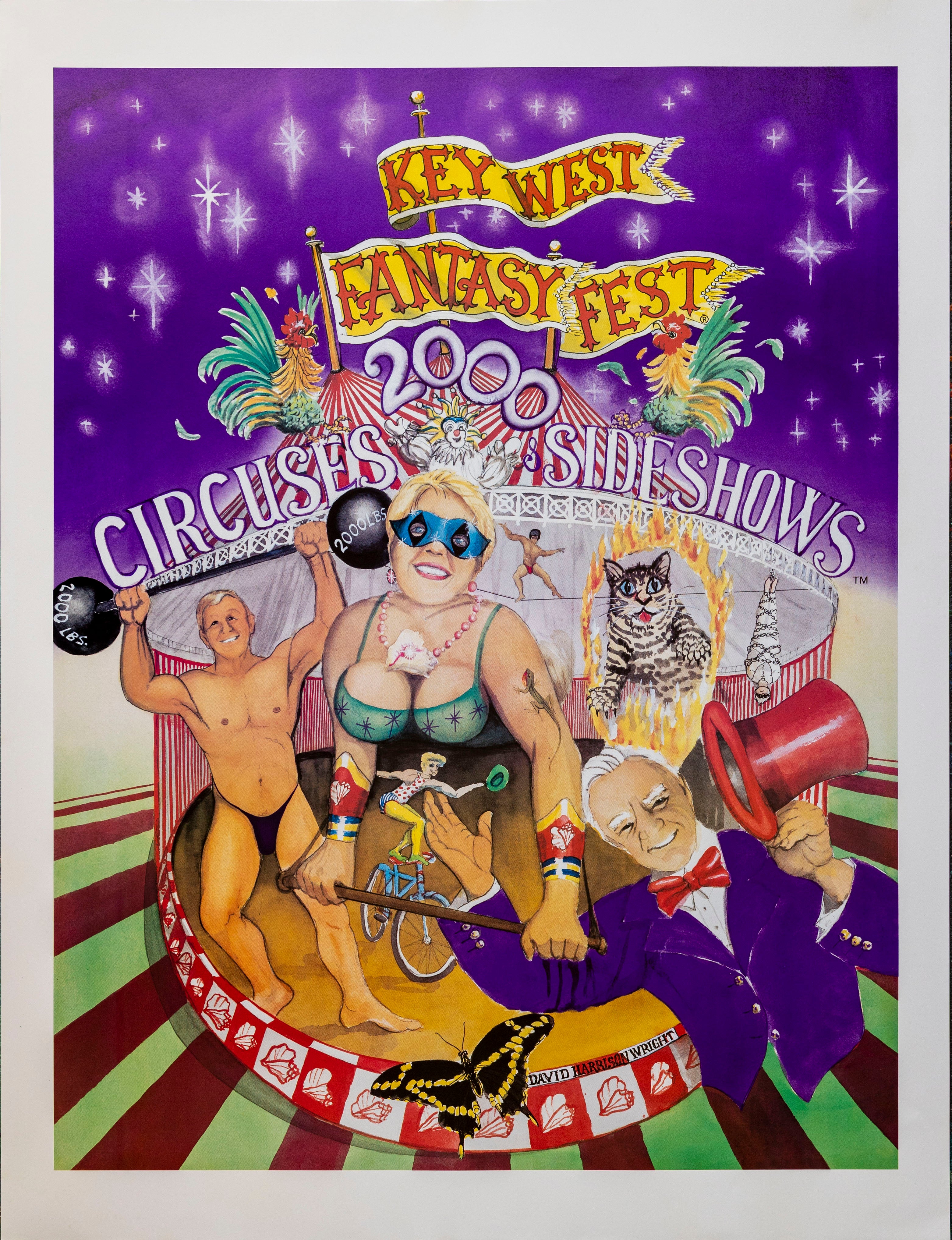 Official 2000 Fantasy Fest Poster Circuses and Sideshows by David Harrison Wright