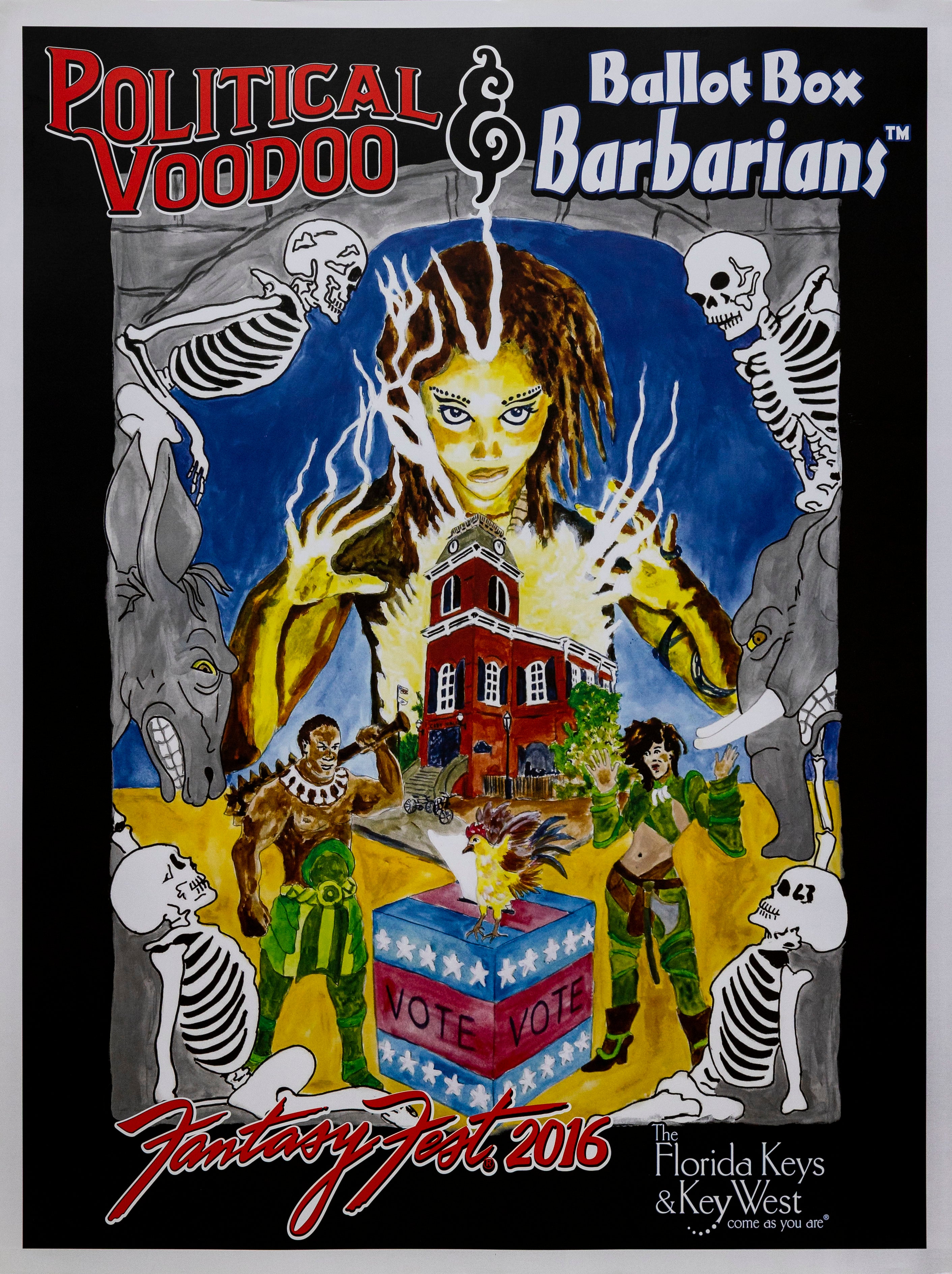Official 2016 Fantasy Fest Poster Political Voodoo & Ballot Box Barbarians by Jane Rohrschneider