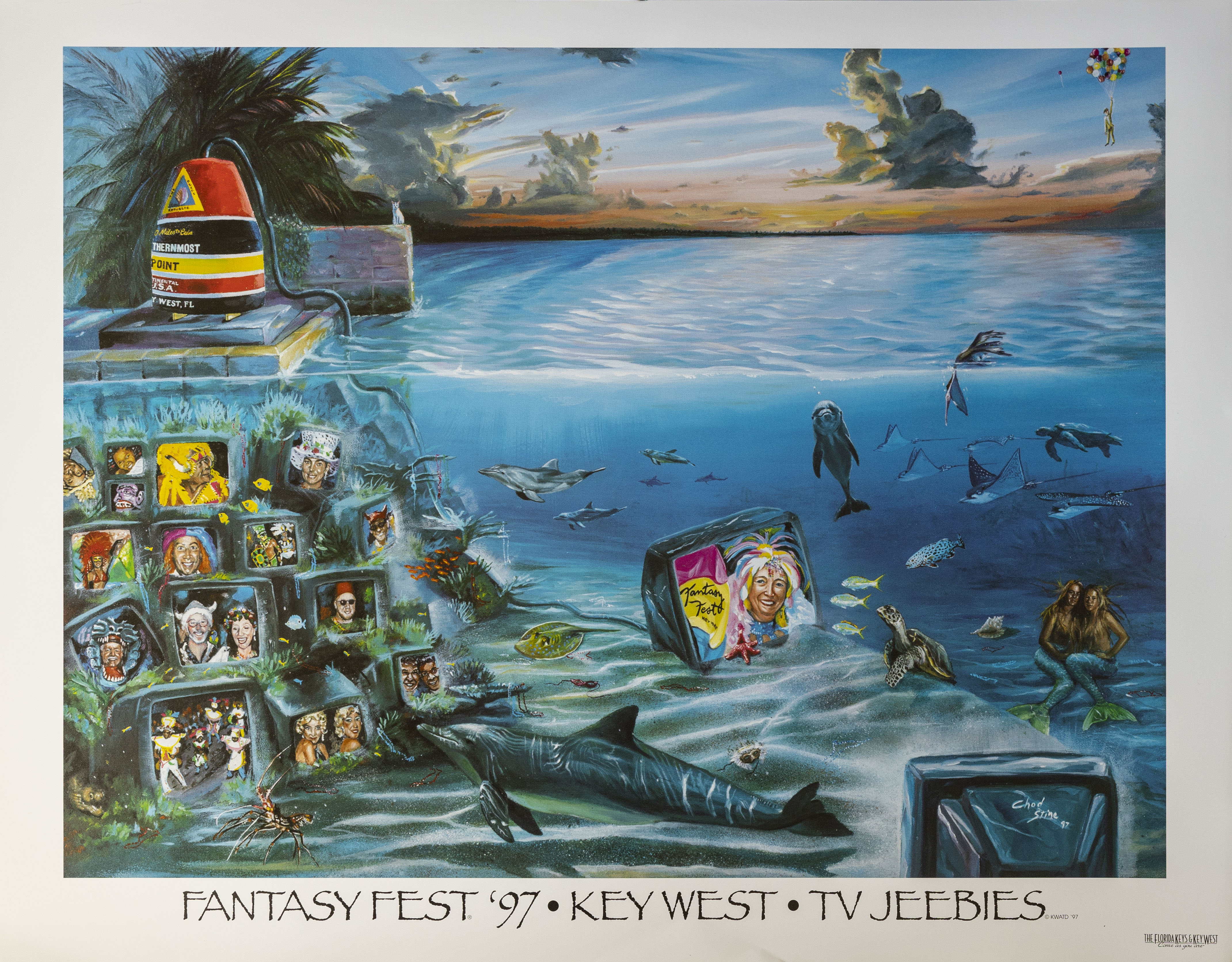Official 1997 Fantasy Fest Poster TV Jeebies by Chad Stine