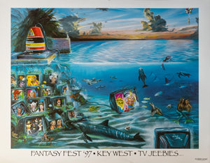 Official 1997 Fantasy Fest Poster TV Jeebies by Chad Stine